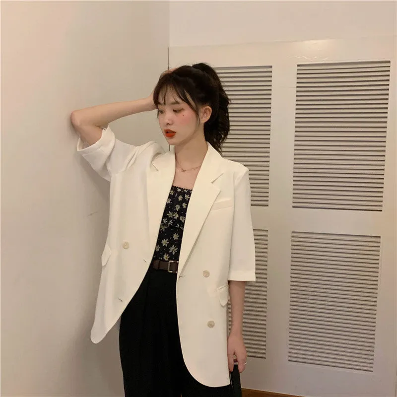 Blazer Women Summer Korean Casual All-Matching Thin Elegant Loose Three-Quarter Length Sleeves Popular Suit Outerwear