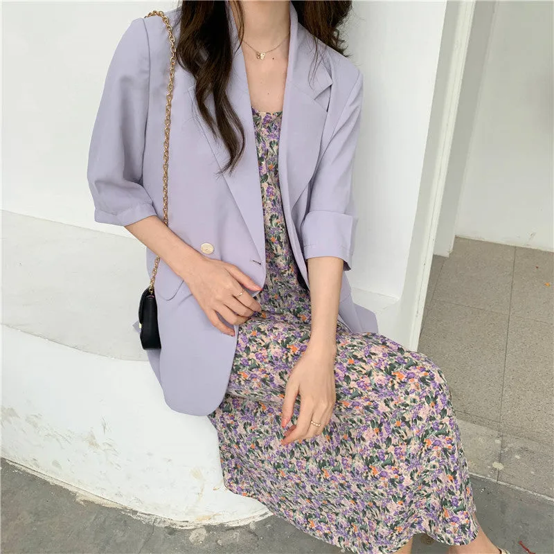 Blazer Women Summer Korean Casual All-Matching Thin Elegant Loose Three-Quarter Length Sleeves Popular Suit Outerwear