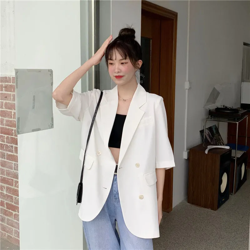 Blazer Women Summer Korean Casual All-Matching Thin Elegant Loose Three-Quarter Length Sleeves Popular Suit Outerwear