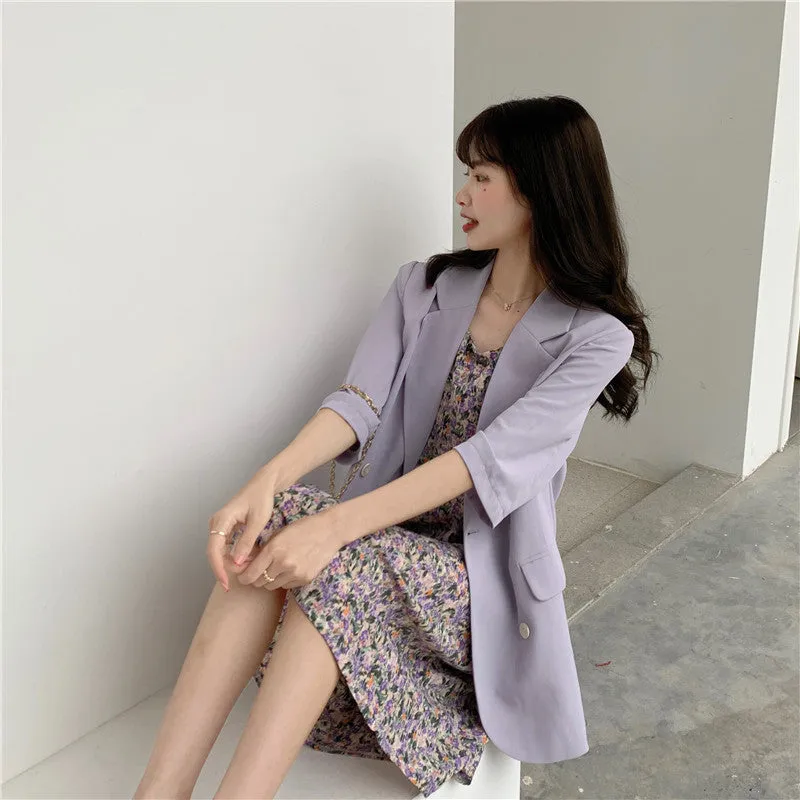 Blazer Women Summer Korean Casual All-Matching Thin Elegant Loose Three-Quarter Length Sleeves Popular Suit Outerwear