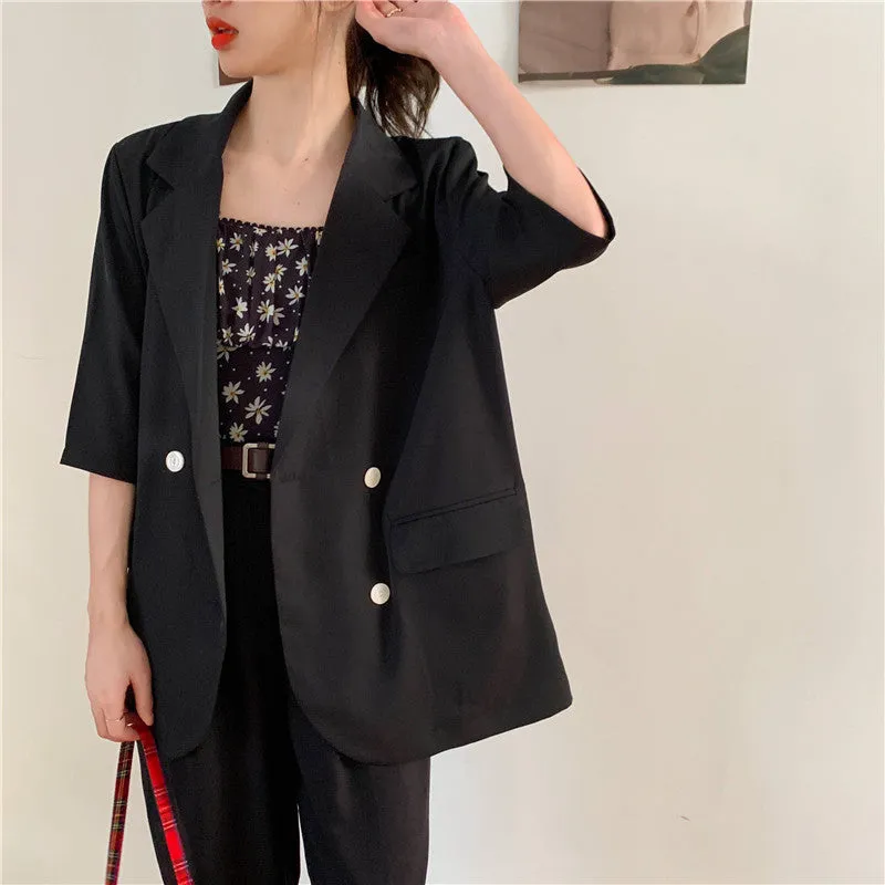 Blazer Women Summer Korean Casual All-Matching Thin Elegant Loose Three-Quarter Length Sleeves Popular Suit Outerwear