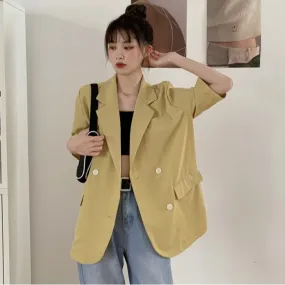 Blazer Women Summer Korean Casual All-Matching Thin Elegant Loose Three-Quarter Length Sleeves Popular Suit Outerwear