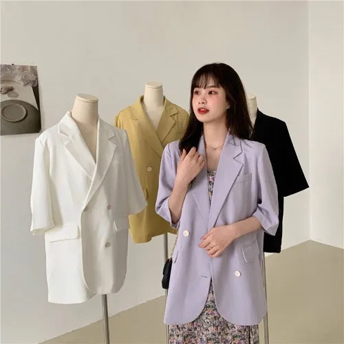 Blazer Women Summer Korean Casual All-Matching Thin Elegant Loose Three-Quarter Length Sleeves Popular Suit Outerwear