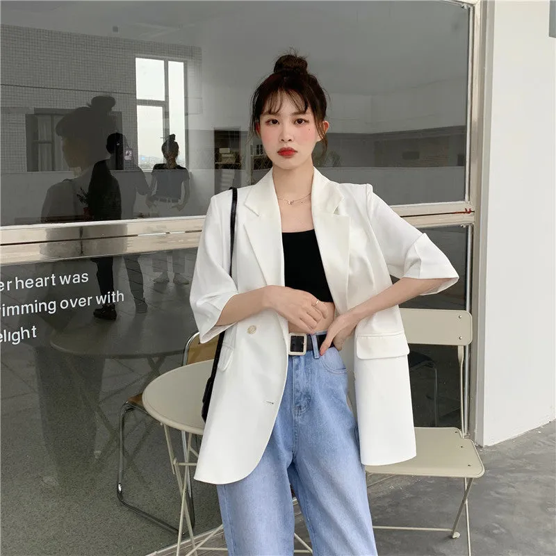 Blazer Women Summer Korean Casual All-Matching Thin Elegant Loose Three-Quarter Length Sleeves Popular Suit Outerwear