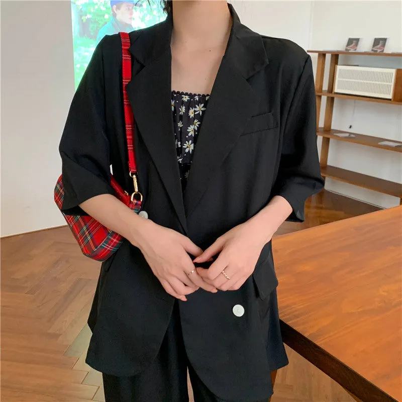 Blazer Women Summer Korean Casual All-Matching Thin Elegant Loose Three-Quarter Length Sleeves Popular Suit Outerwear