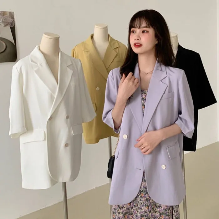 Blazer Women Summer Korean Casual All-Matching Thin Elegant Loose Three-Quarter Length Sleeves Popular Suit Outerwear