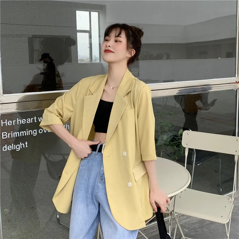 Blazer Women Summer Korean Casual All-Matching Thin Elegant Loose Three-Quarter Length Sleeves Popular Suit Outerwear