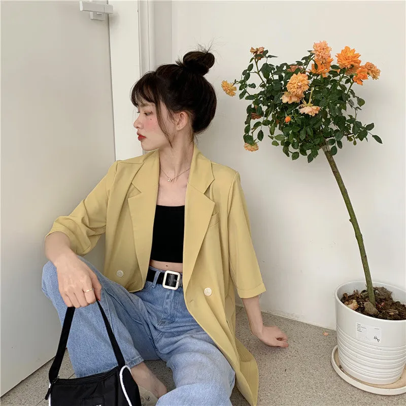 Blazer Women Summer Korean Casual All-Matching Thin Elegant Loose Three-Quarter Length Sleeves Popular Suit Outerwear