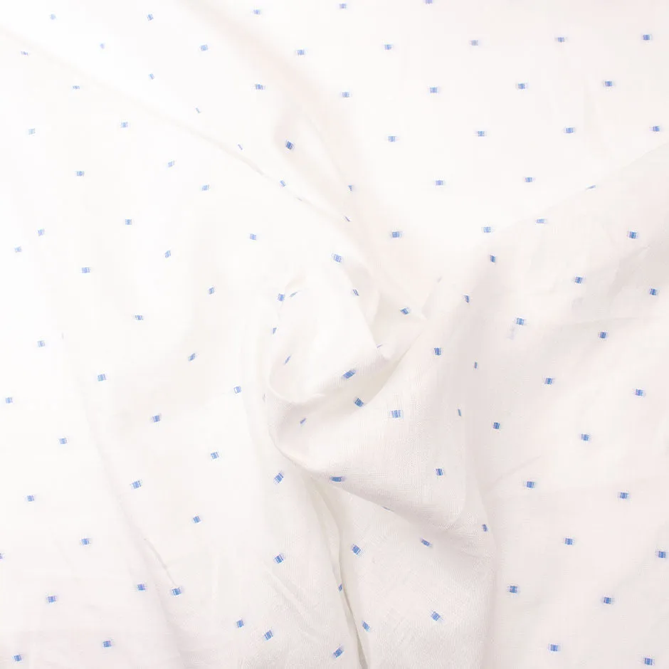 Blue Spotted White Superfine Pure Linen Shirting