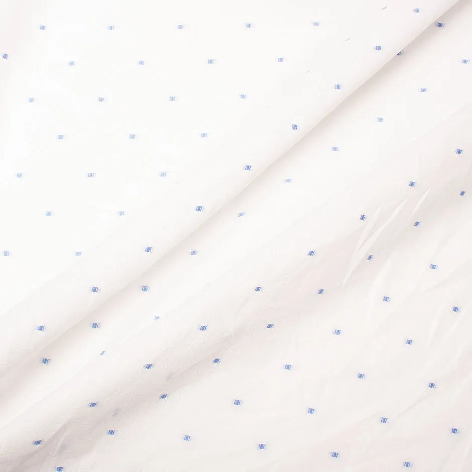 Blue Spotted White Superfine Pure Linen Shirting