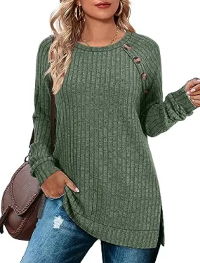 Bofell Long Sleeve Tops for Women Work Casual Tunic Shirts to Wear with Leggings Color Block Sweatshirts M