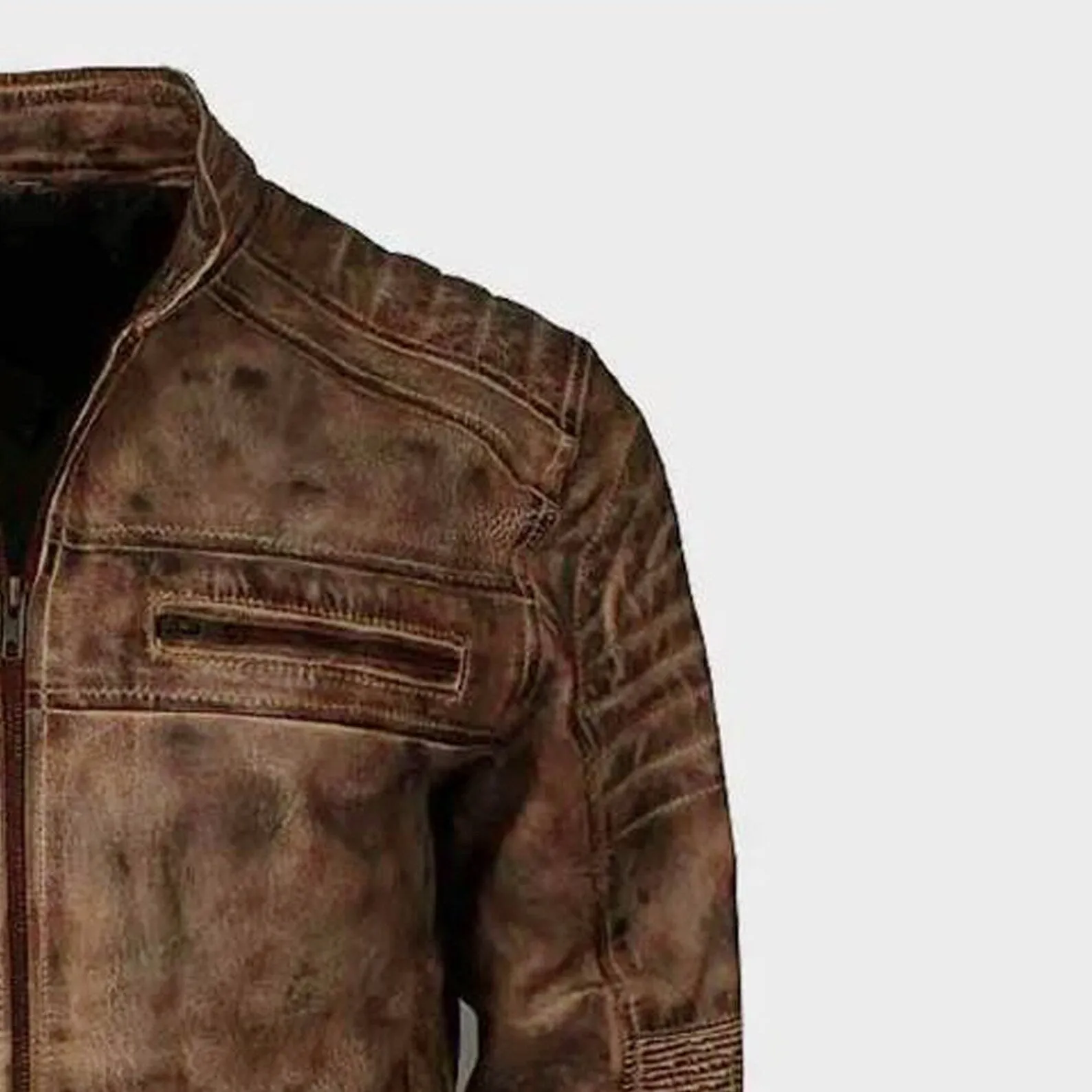 Brown Distressed Racer Leather Jacket