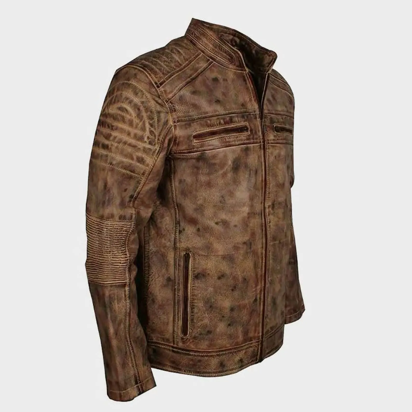 Brown Distressed Racer Leather Jacket