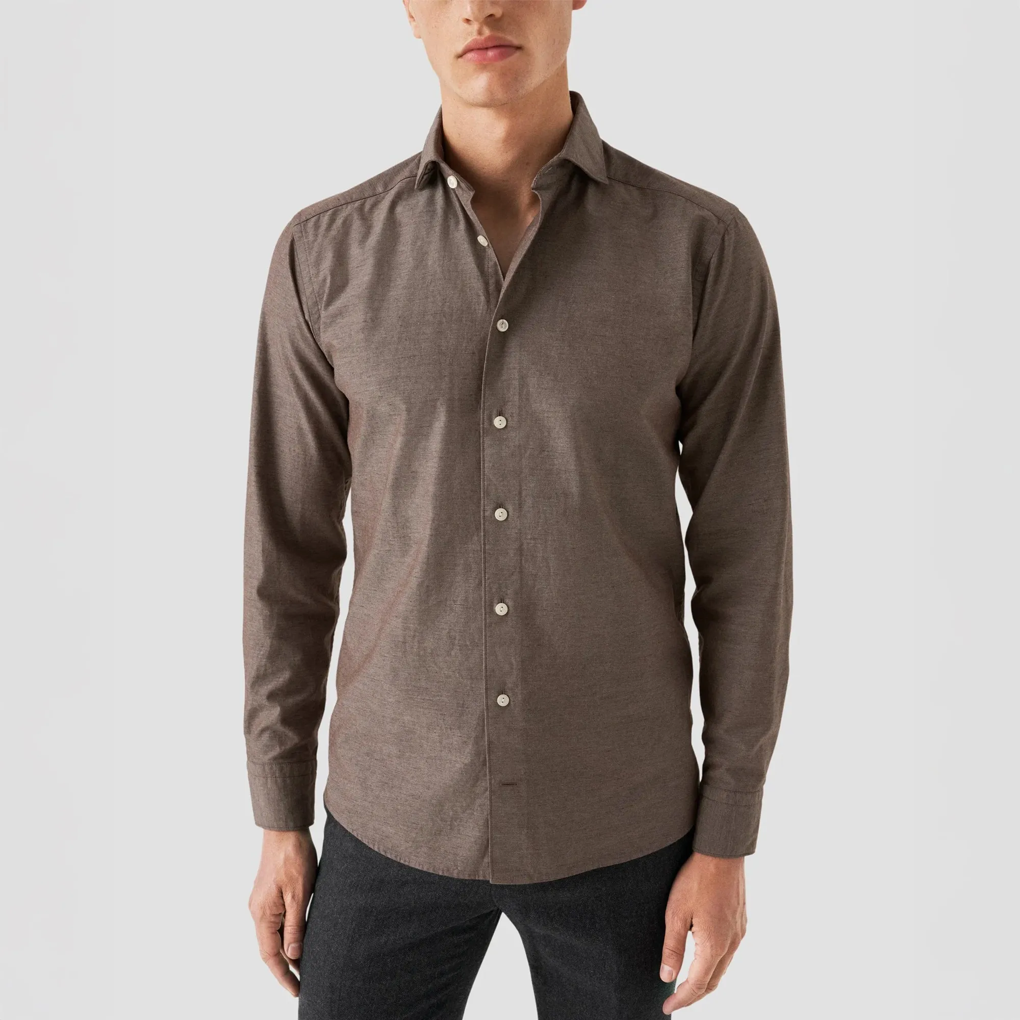 Brown Solid Recycled Cotton Slim Fit Casual Shirt - ETON