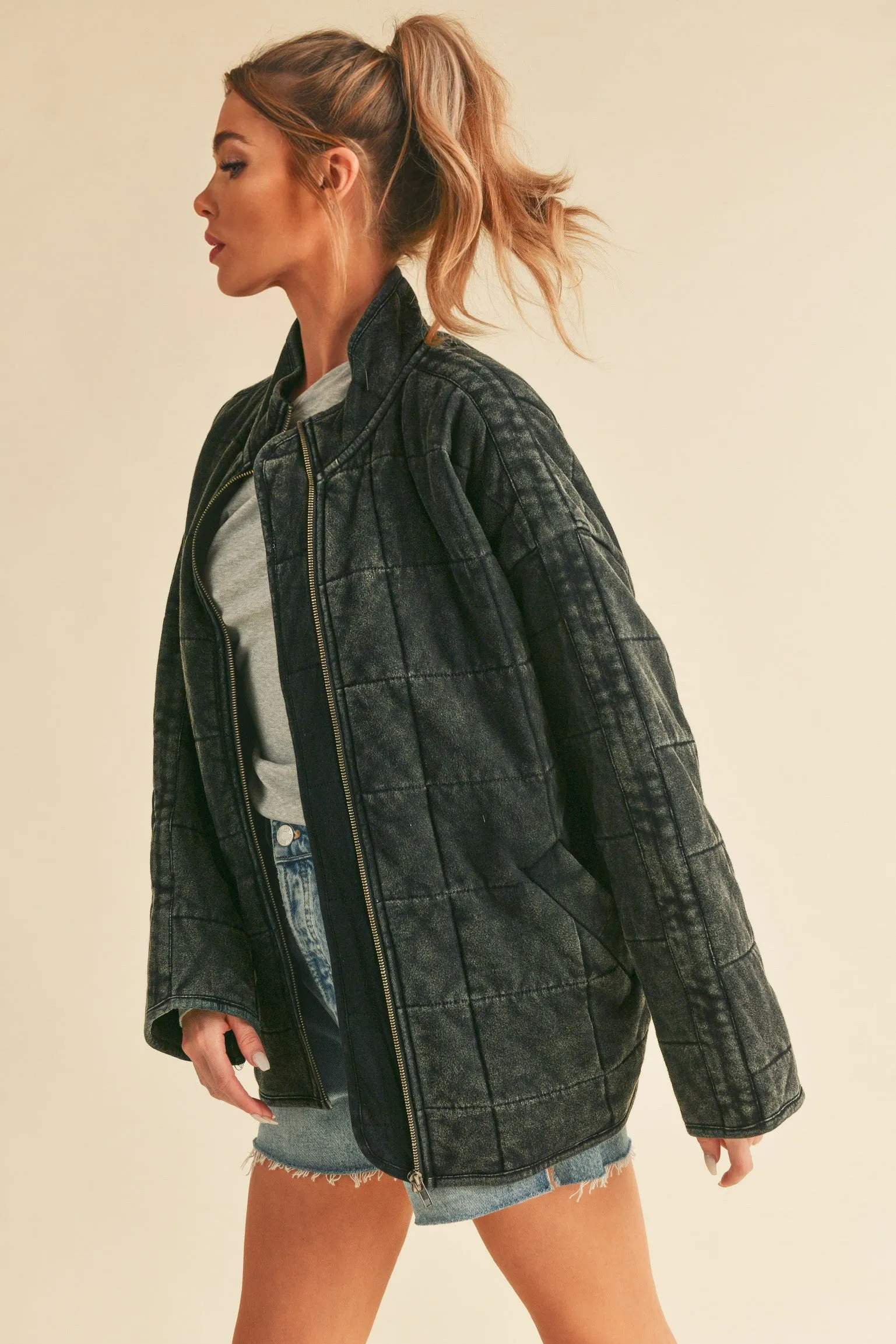 Brynne Quilted Dolman Jacket: Black