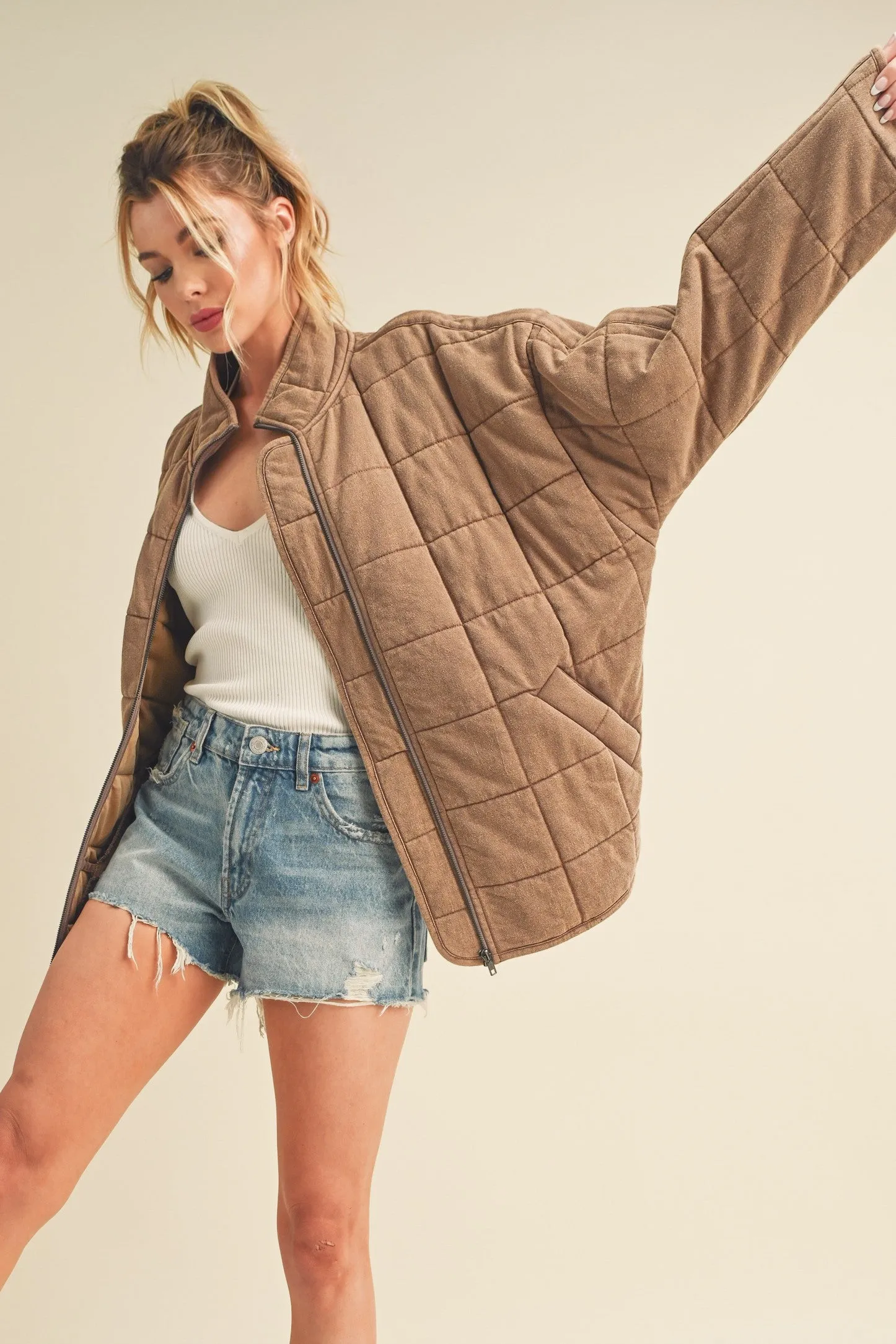 Brynne Quilted Dolman Jacket: Brown