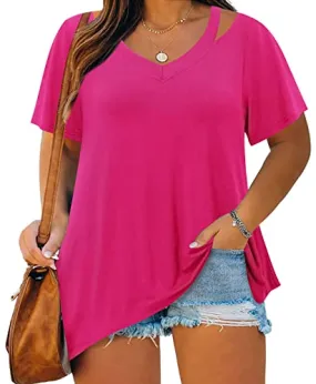 Bulotus Short Sleeve Tunic Tops for Women, Long Shirts for Women to Wear with Leggings Loose Fit Tunic Shirts for Women Summer Dressy Purple Flowy Tops to Hide Belly Casual Wear, Purple, L