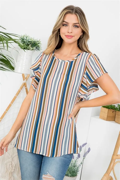 C36-A-3-AD4692 MULTI STRIPES ROUND NECK BACK TIE KEYHOLE TOP 2-2-2-2