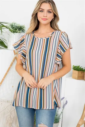 C36-A-3-AD4692 MULTI STRIPES ROUND NECK BACK TIE KEYHOLE TOP 2-2-2-2