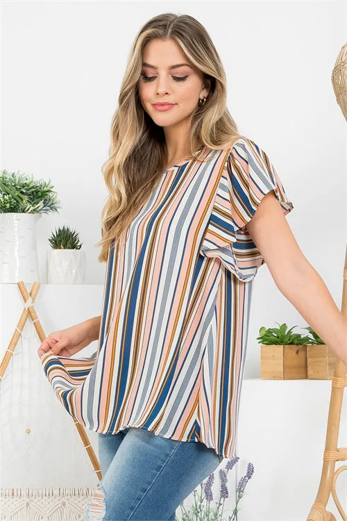 C36-A-3-AD4692 MULTI STRIPES ROUND NECK BACK TIE KEYHOLE TOP 2-2-2-2