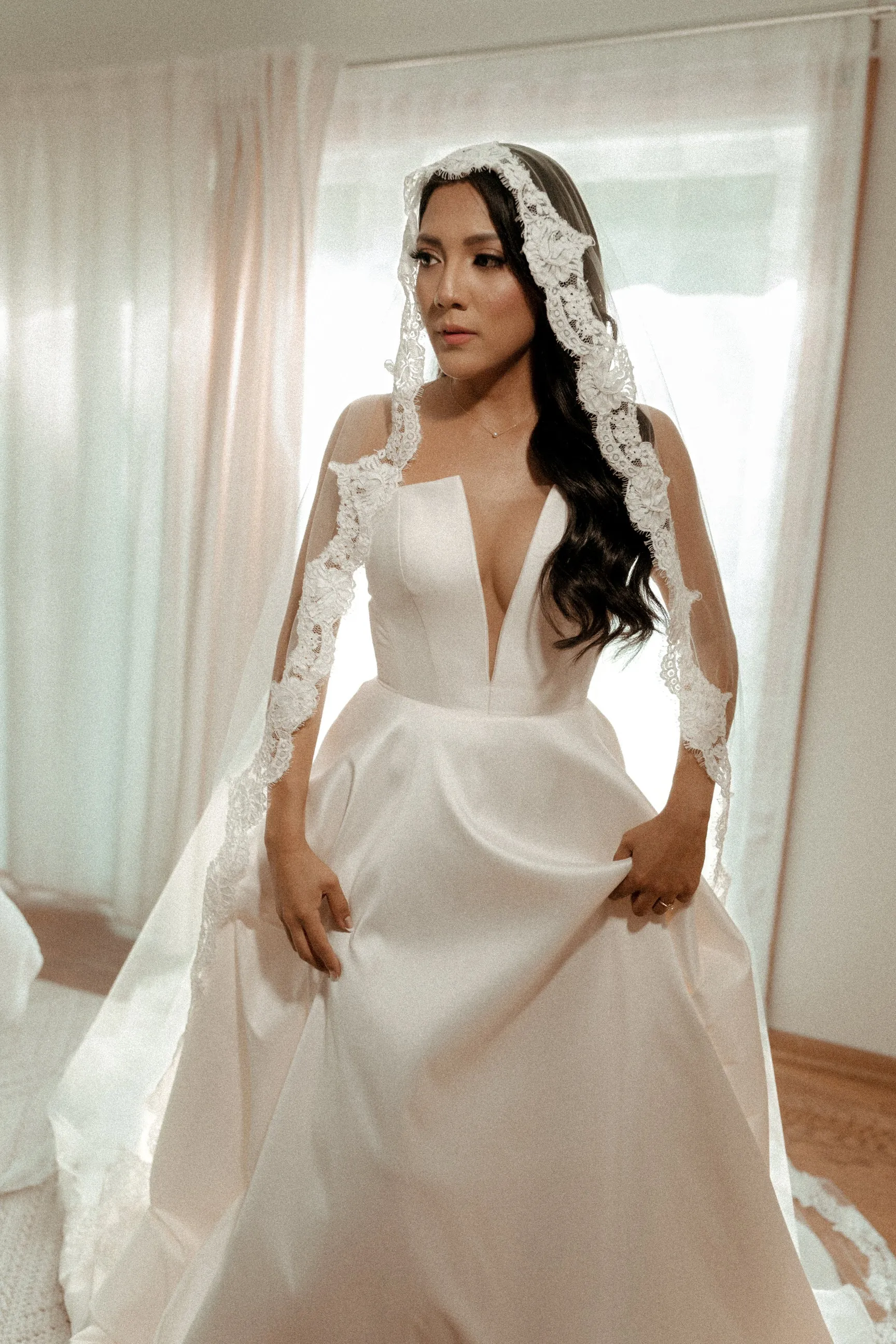 Cathedral Mantilla Veil with Eyelash Lace Trim, White or Ivory Lace Wedding Veil