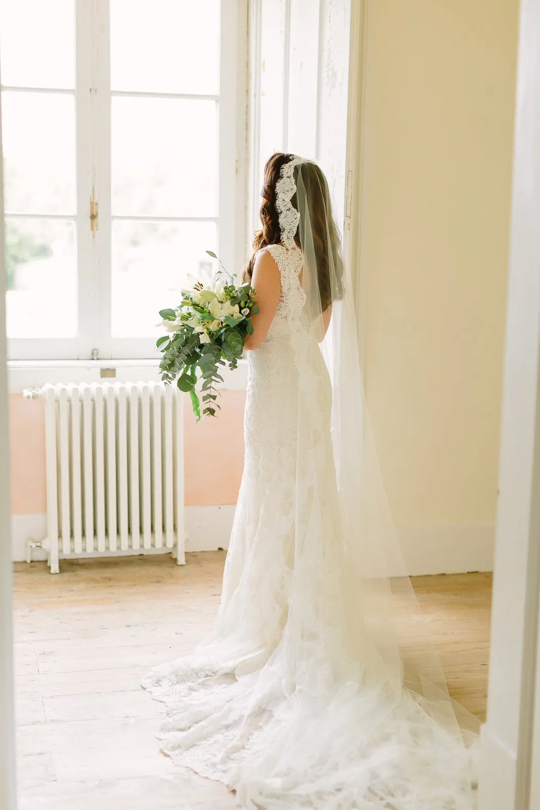 Cathedral Mantilla Veil with Eyelash Lace Trim, White or Ivory Lace Wedding Veil