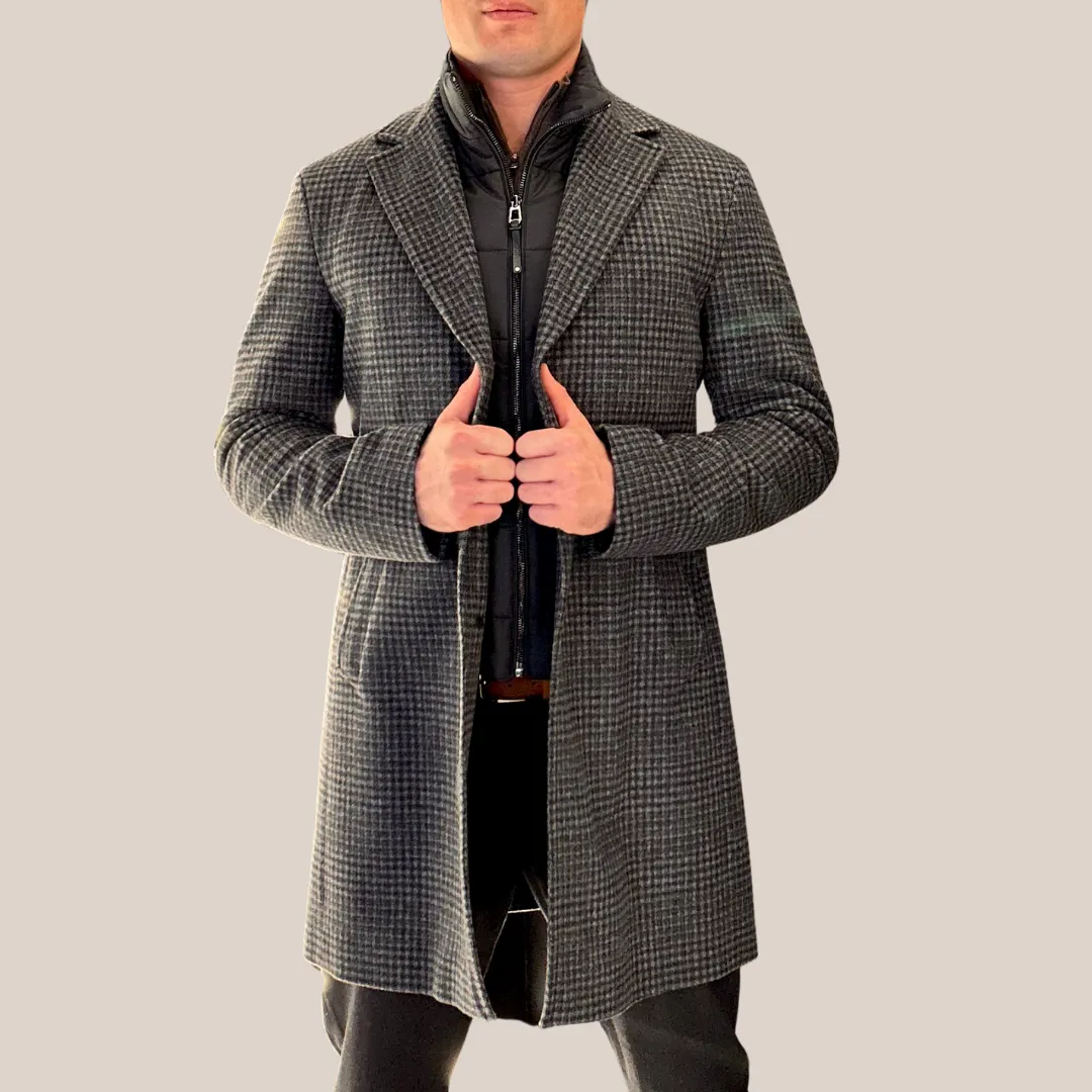 Checks Woolen Quilted Inlay Jacket - Grey