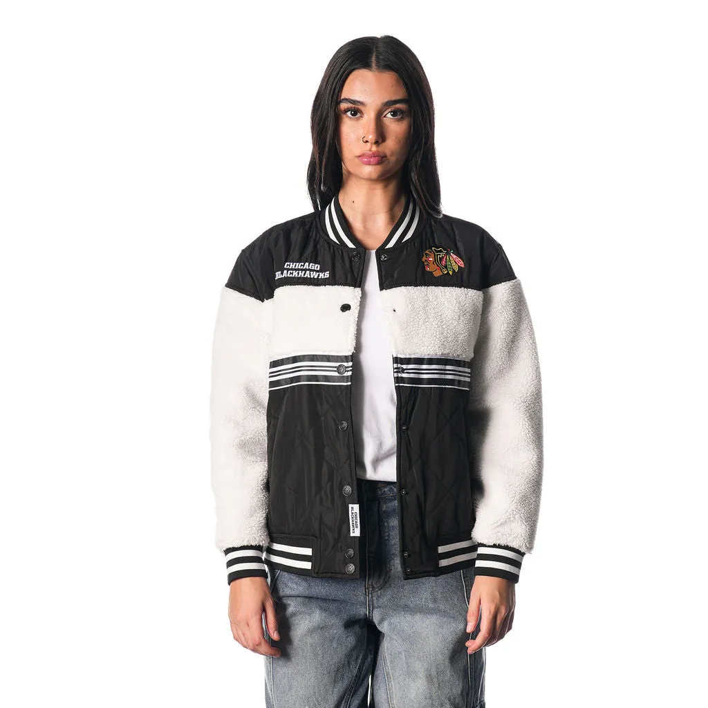 Chicago Blackhawks Quilted Sherpa Bomber - Black