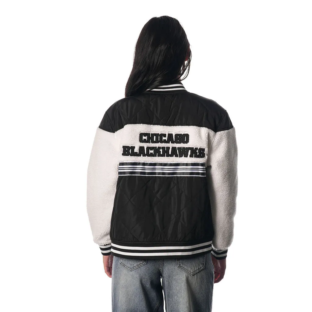 Chicago Blackhawks Quilted Sherpa Bomber - Black