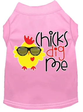 Chicks Dig Me Screen Print Dog Shirt Light Pink Lg