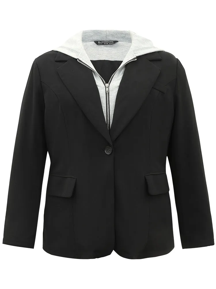 Contrast Patchwork Zipper Button Up Hooded Blazer