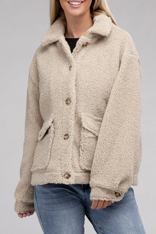 Cozy Sherpa Button-Front Jacket