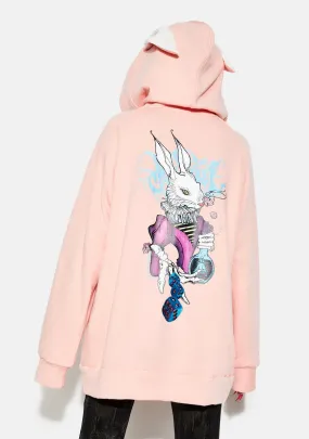 Dark Rabbit Print Coat With Rabbit Ear Hood