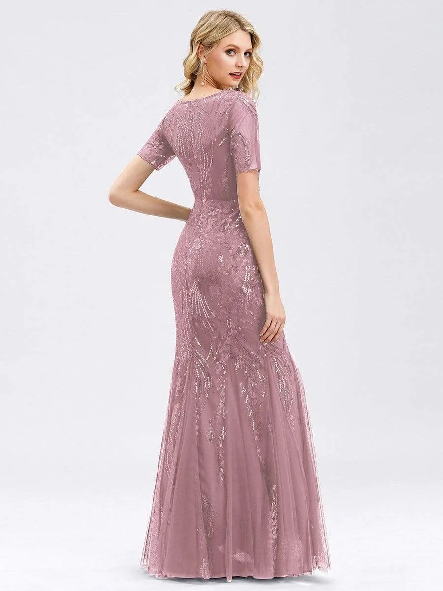 Delicate Embroidery Sequin Fishtail Evening Dress