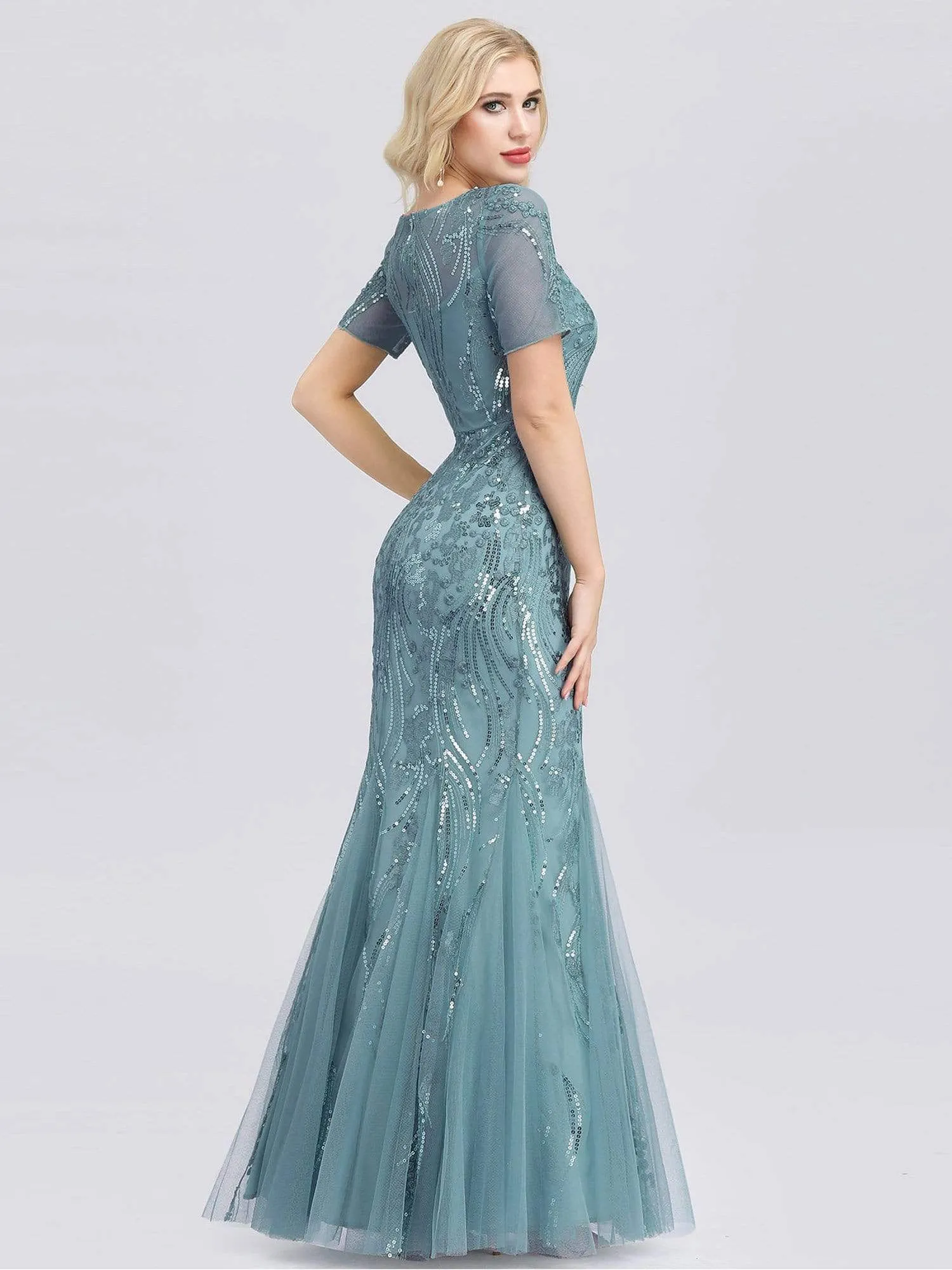 Delicate Embroidery Sequin Fishtail Evening Dress