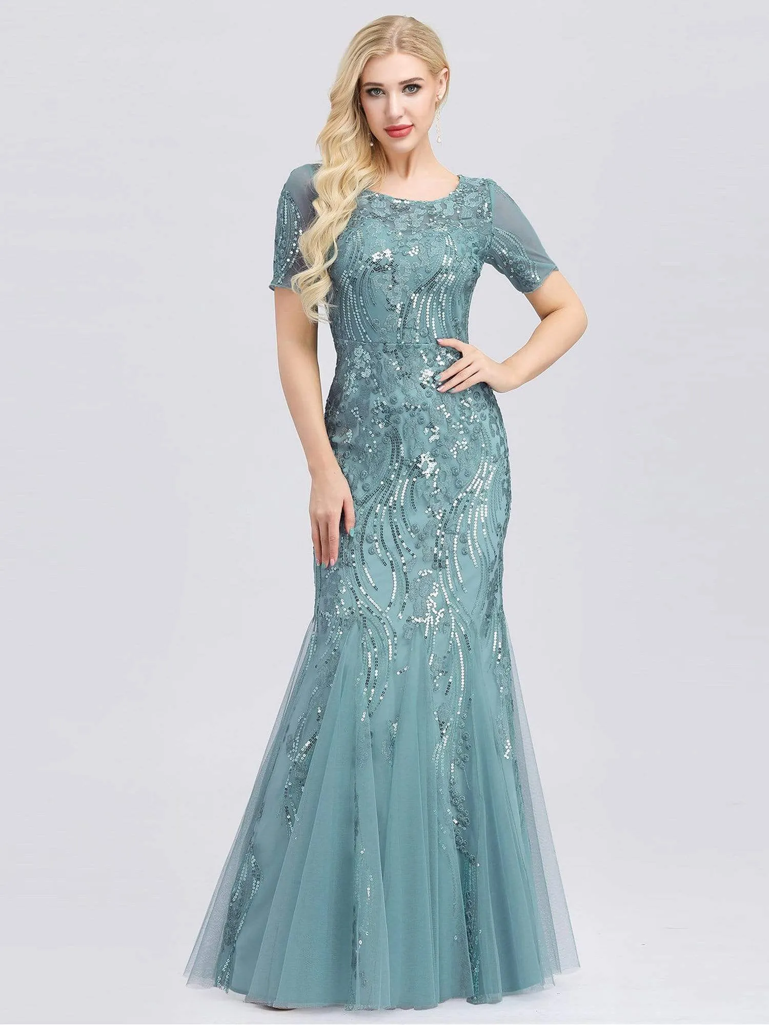 Delicate Embroidery Sequin Fishtail Evening Dress