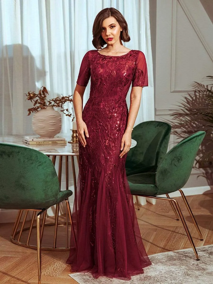 Delicate Embroidery Sequin Fishtail Evening Dress