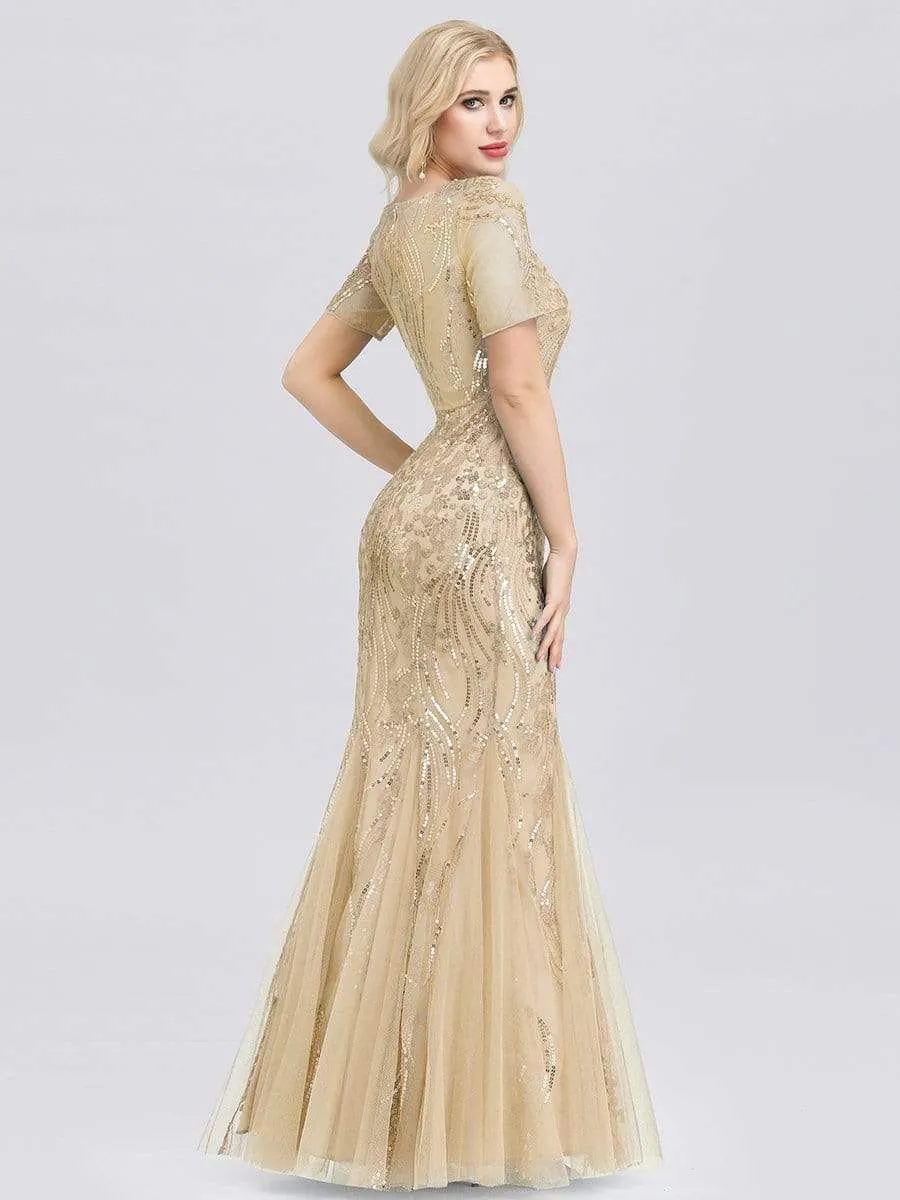 Delicate Embroidery Sequin Fishtail Evening Dress