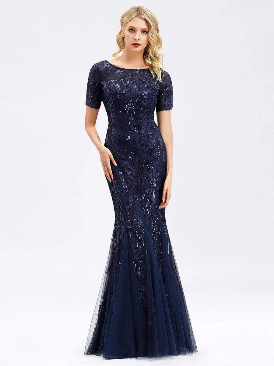 Delicate Embroidery Sequin Fishtail Evening Dress