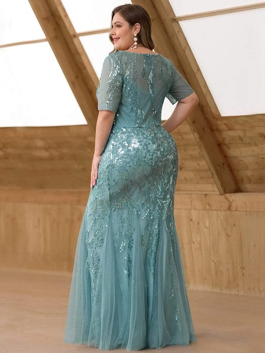 Delicate Embroidery Sequin Fishtail Evening Dress