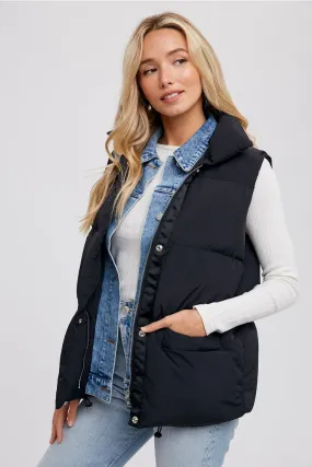 Denim Layer Puffer Vest (Black)