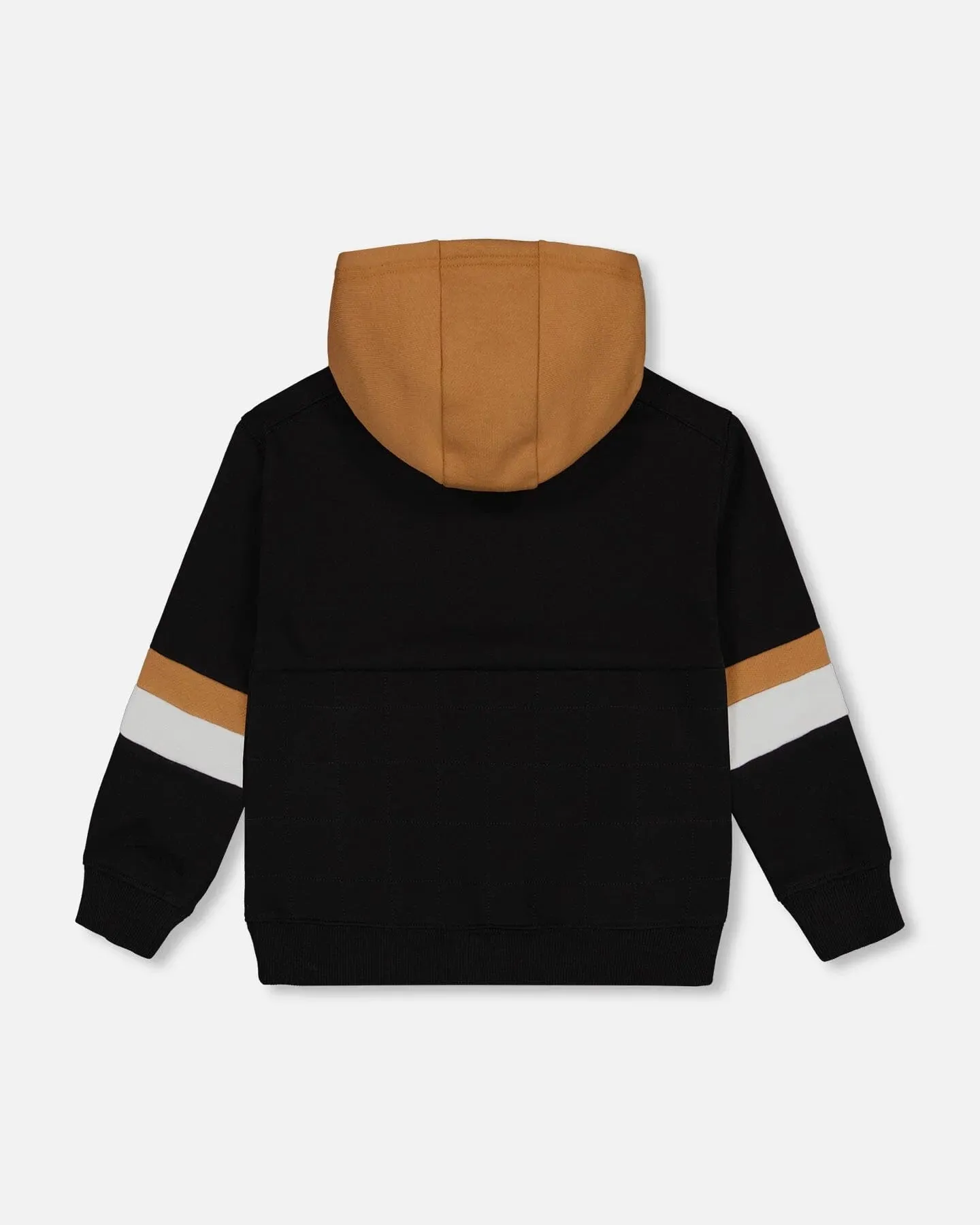 Deux Par Deux Fleece Hoodie With Quilted Pocket Black