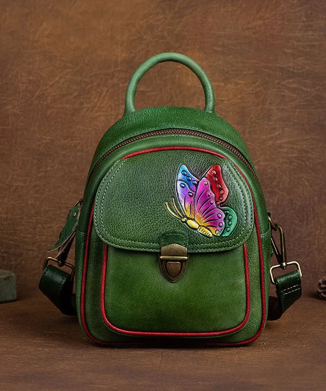 DIY retro Green Versatile Paitings Calf Leather Backpack Bag