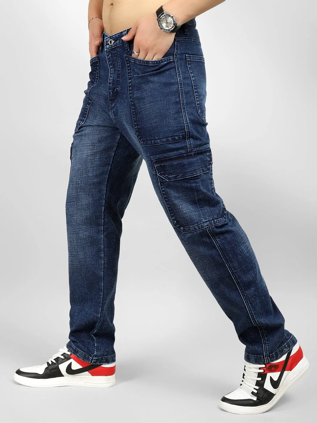 Fighter Dark Blue Baggy Fit Denim Cargo