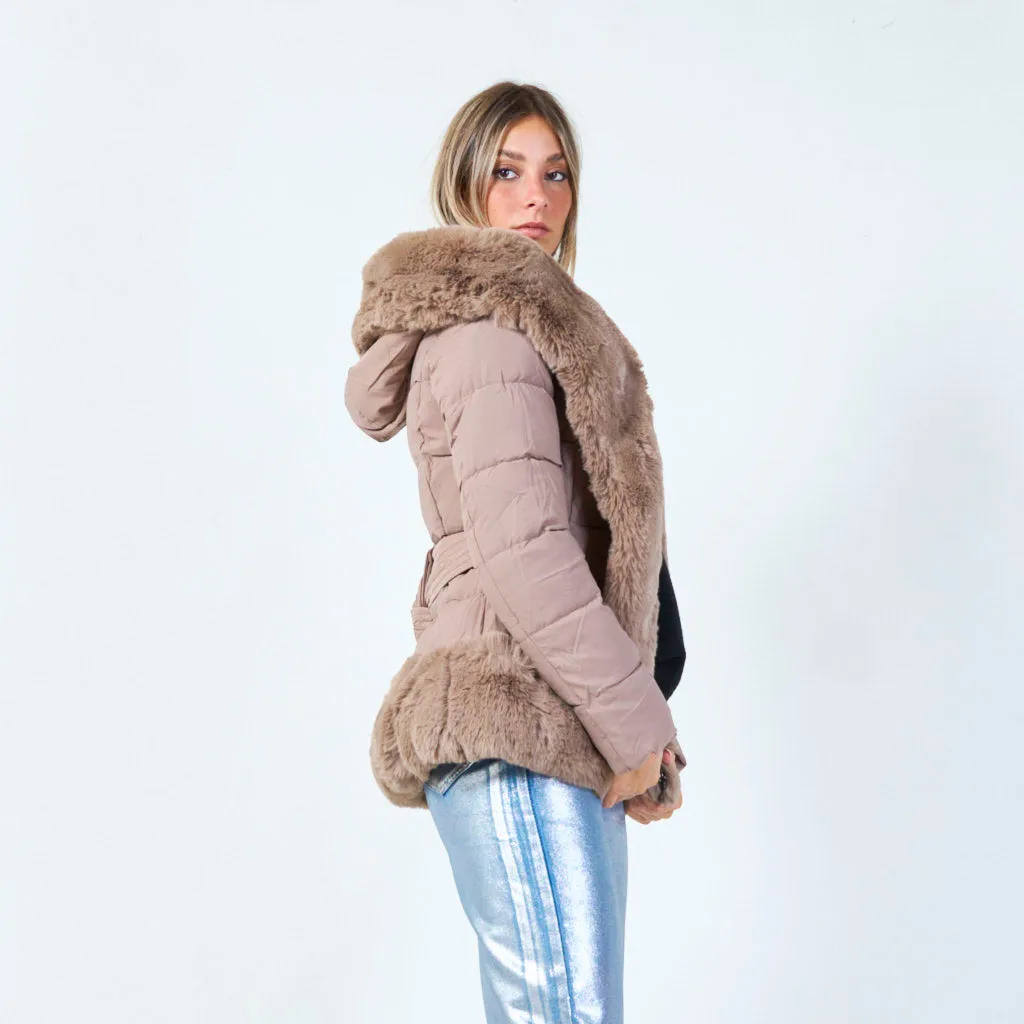 Fitted jacket with plush faux fur lining wholesale