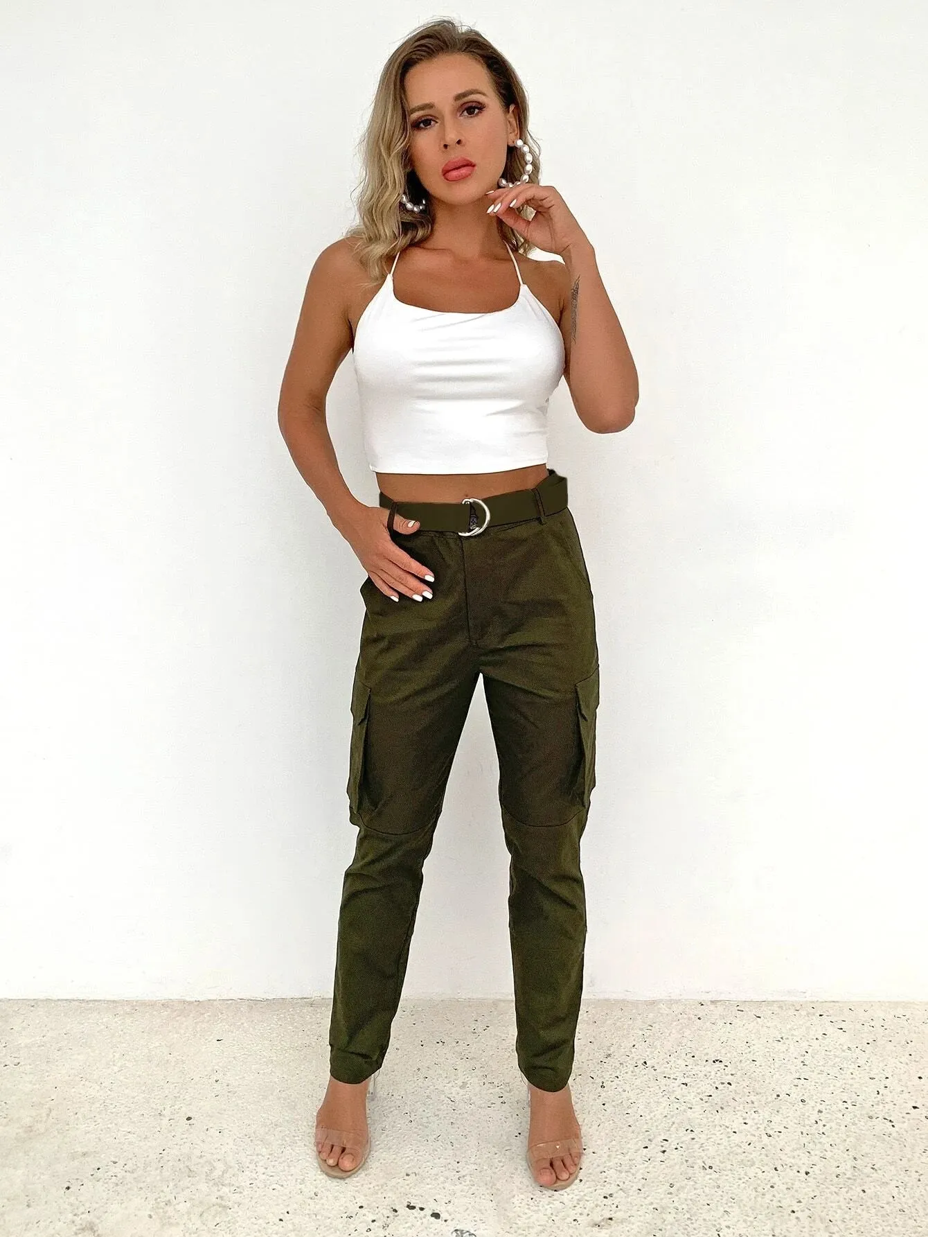 Flap Pocket Belted Cargo Pants