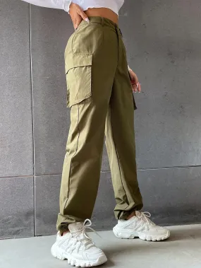 Flap Pocketed Pants In Solid Color