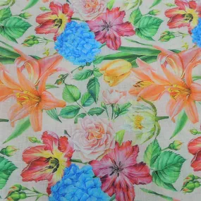 Floral Print On Cotton Linen Fabric