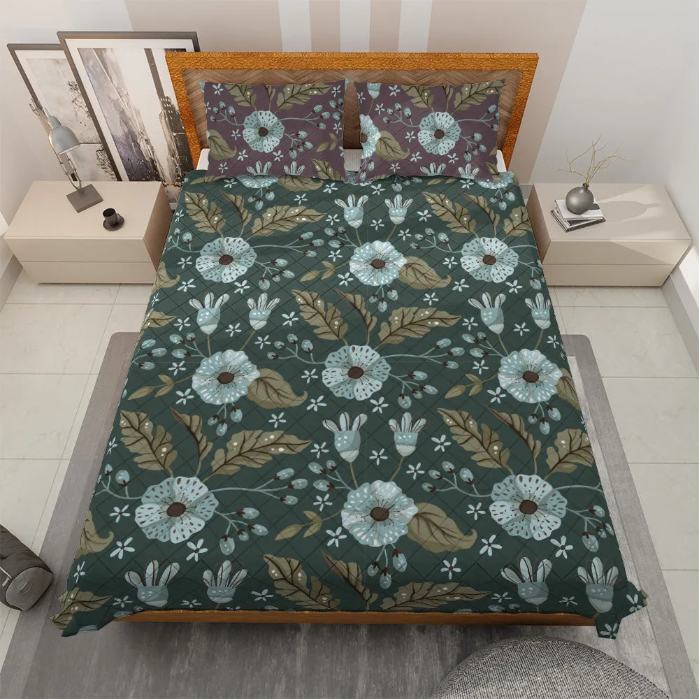 Floral Quilted Bedding Set | Pretty Traditional Cozy Comforters | Modern Bedspreads with matching Pillowcase