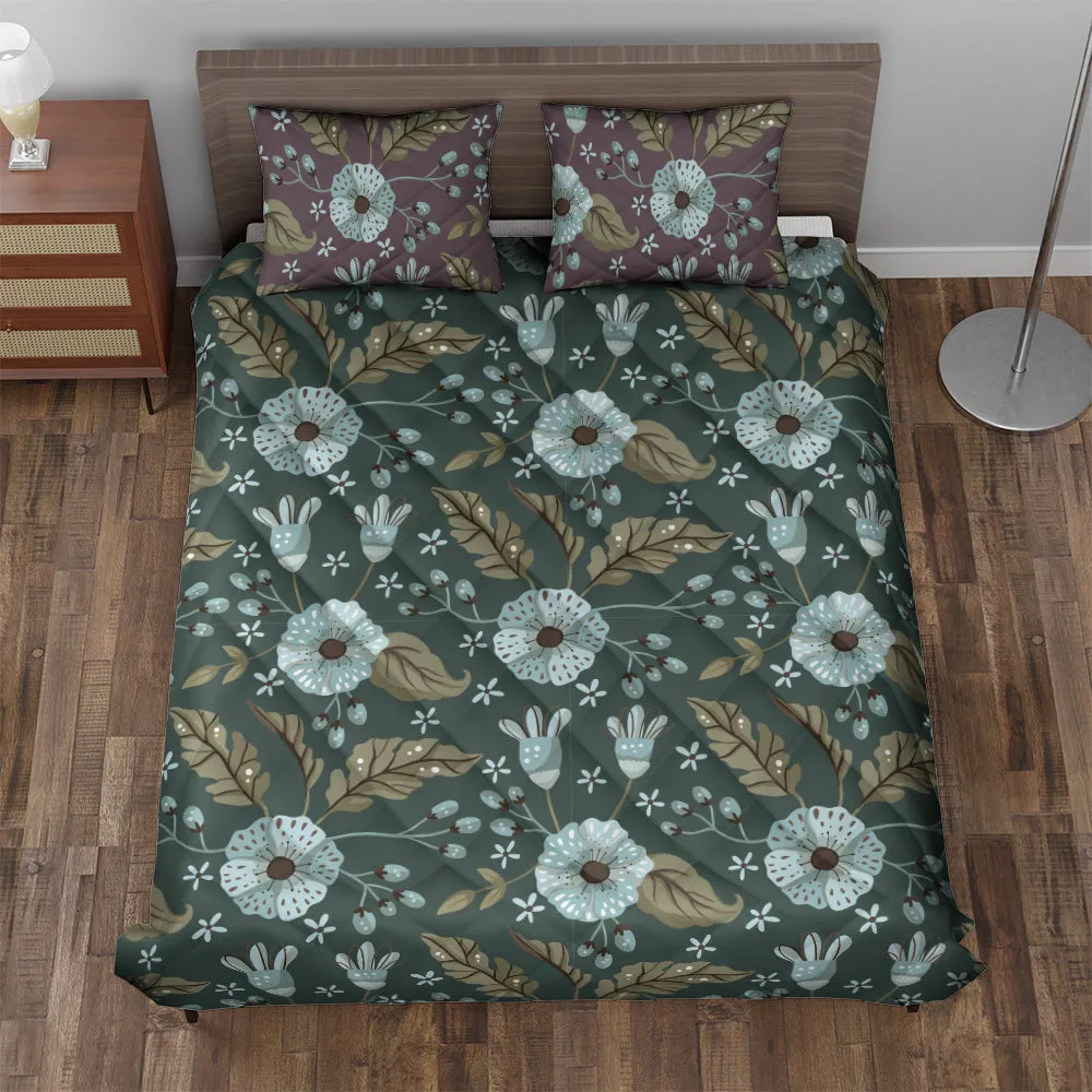 Floral Quilted Bedding Set | Pretty Traditional Cozy Comforters | Modern Bedspreads with matching Pillowcase